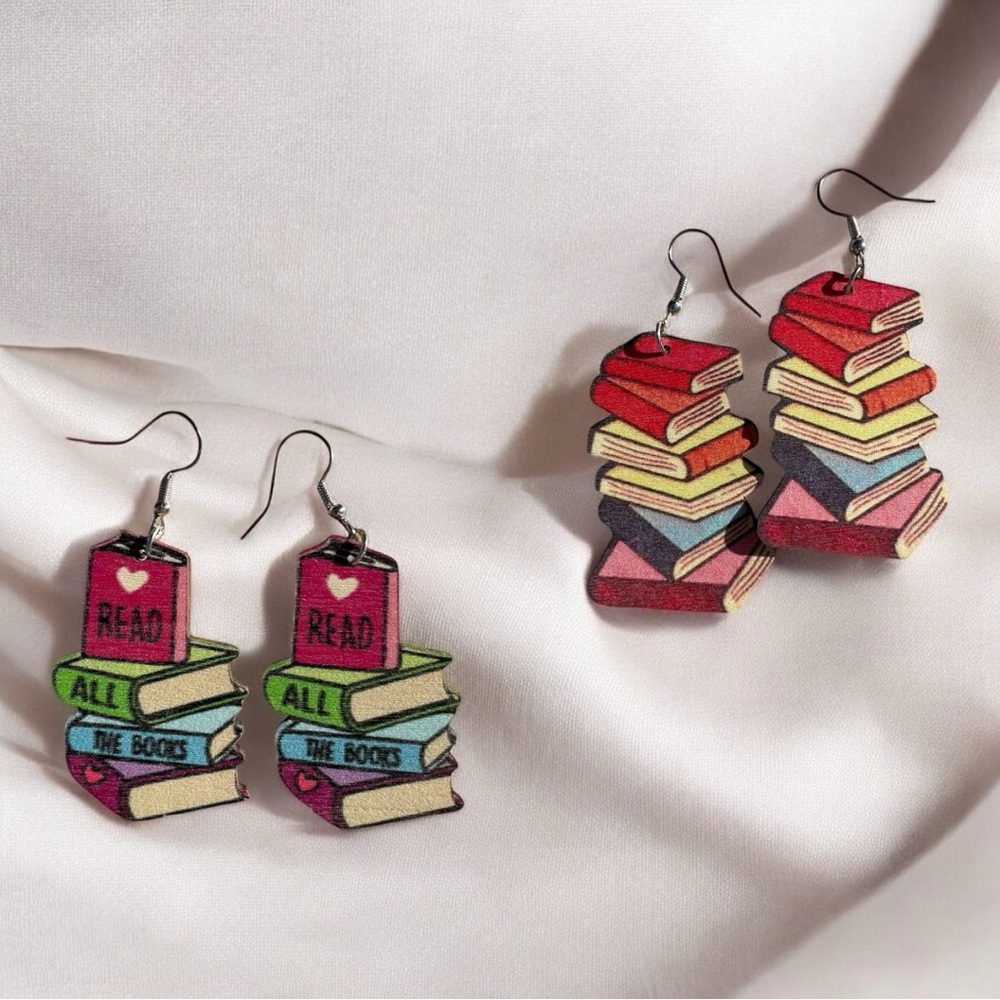 Bundle of 2- Book Stack Earrings bookworm gift read all the book earrings